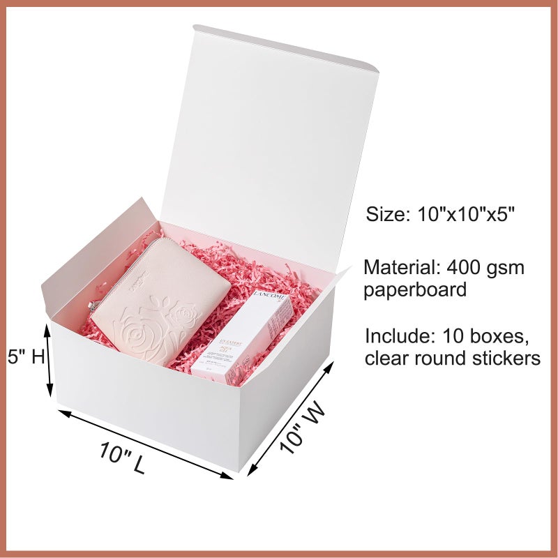 Mcfleet Gift Boxes with Lids 10x10x5 Inches 10 Pack Bridesmaid Proposal White Cardboard Gift Box for Presents  Christmas  Wedding  Graduation  Holiday  Birthday Craft Present Packaging - Image 2